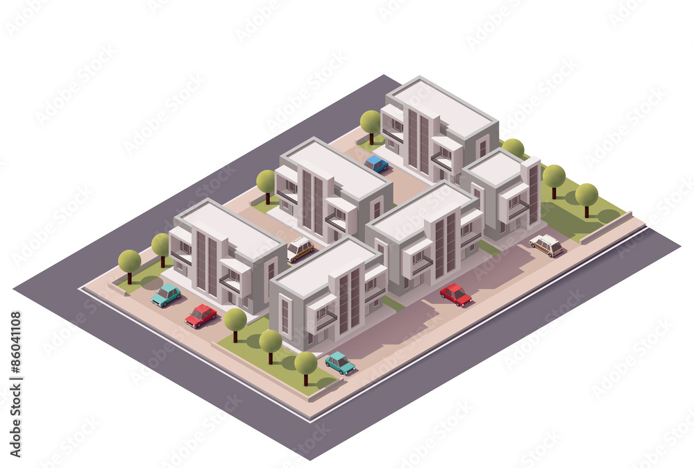 Vector isometric townhouses set Vector isometric townhouses set