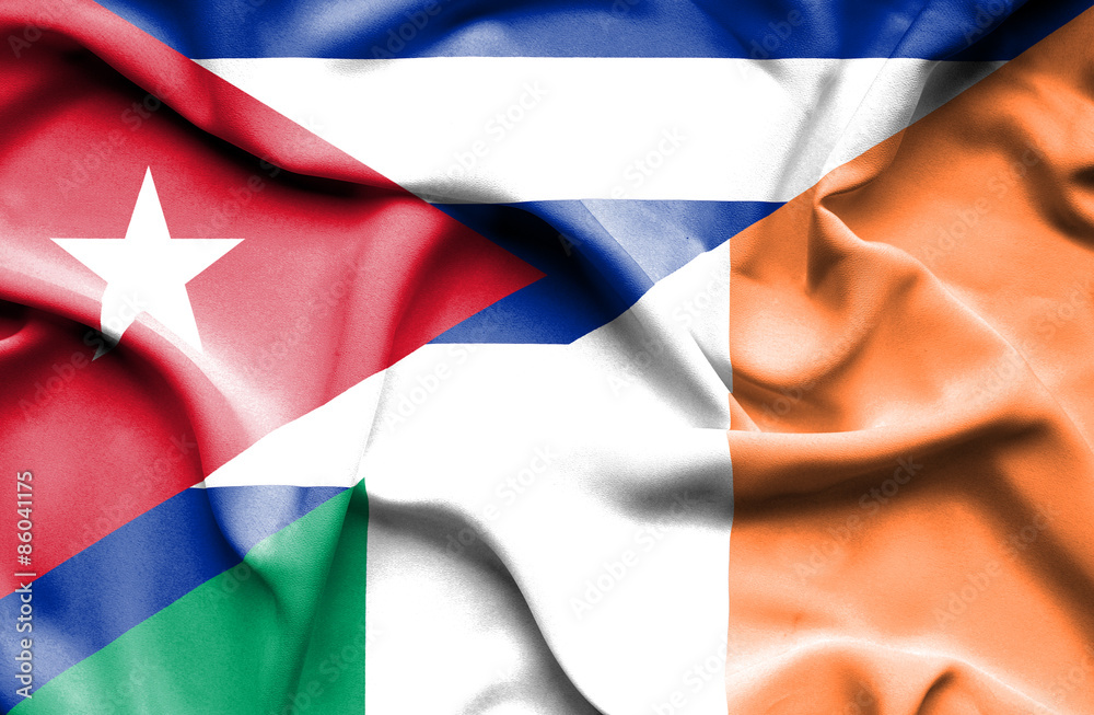 Waving flag of Ireland and Cuba Waving flag of Ireland and Cuba