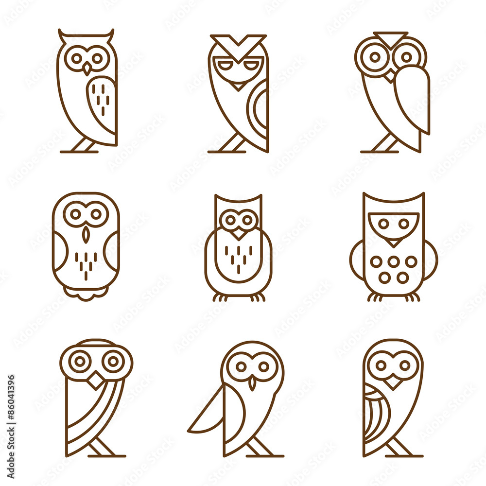 Naklejka Zestaw logo i emblematy sowa