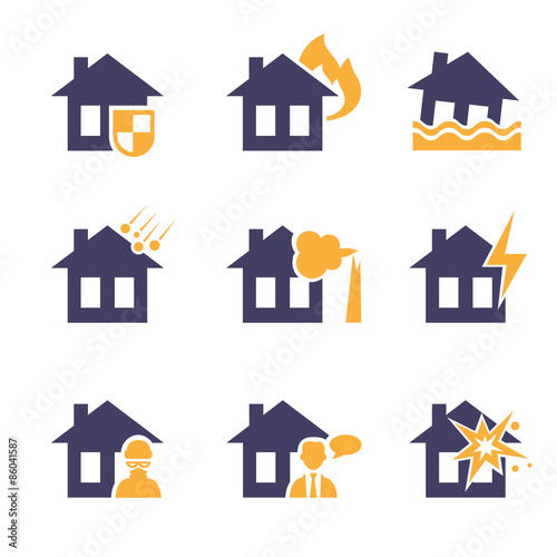 Home and House Insurance Risk Icons 