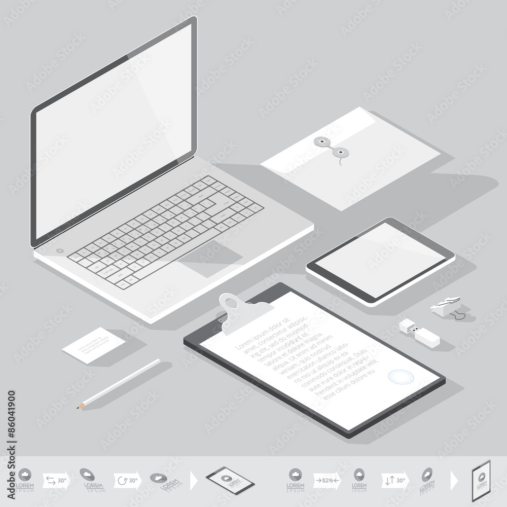Isometric corporate identity template Isometric corporate identity template