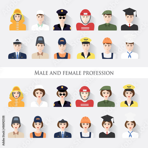 Set Flat Icons with Man of Different Professions