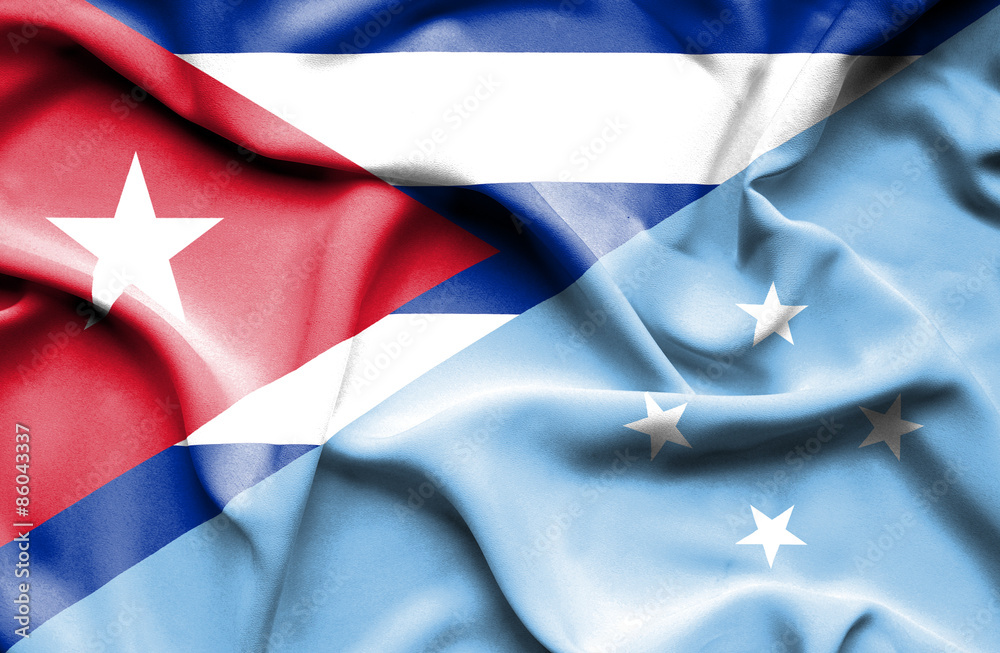 Waving flag of Micronesia and Cuba