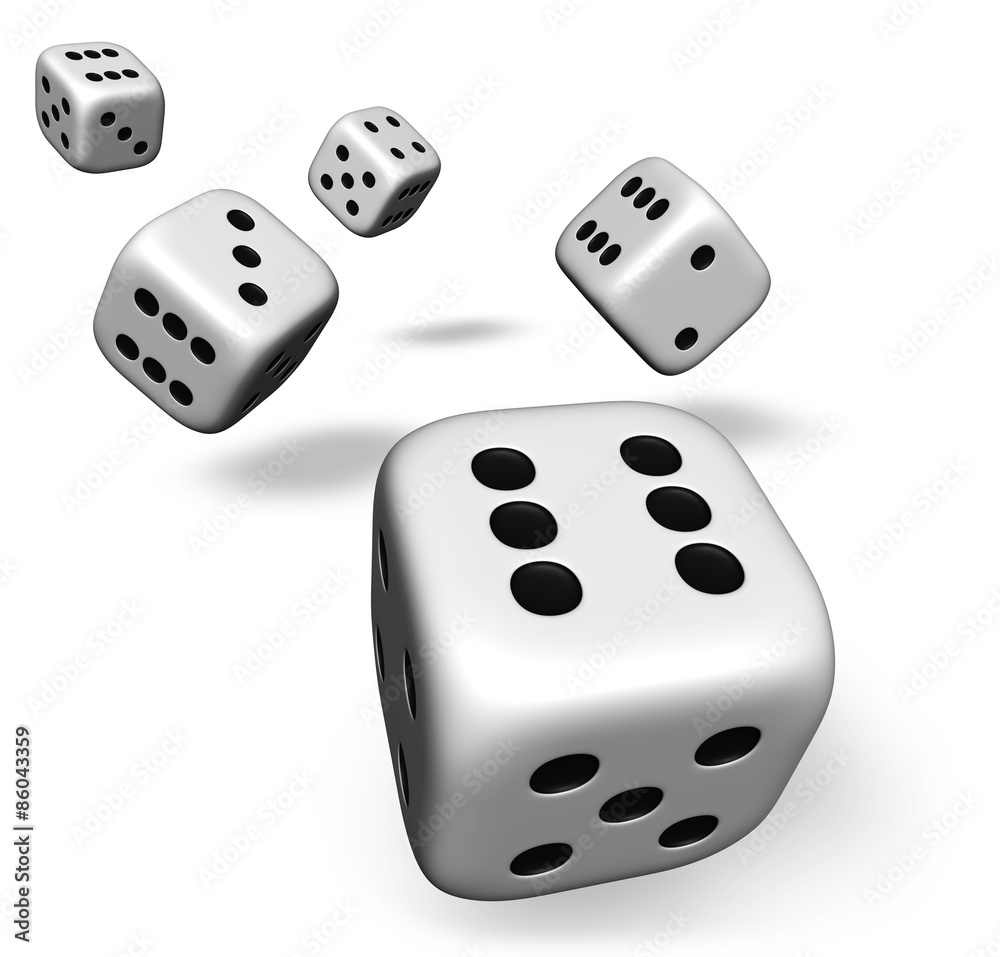Five Dice Rolling On White Five Dice Rolling On White