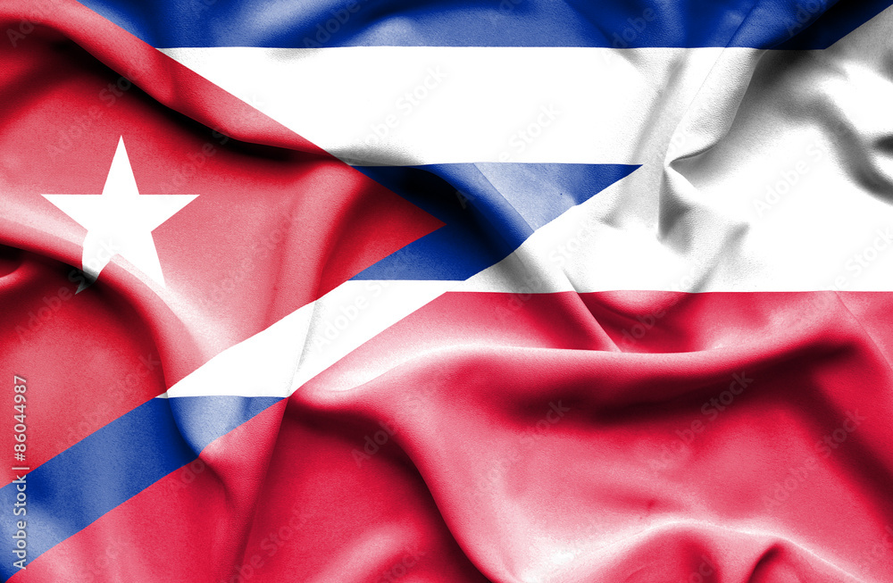 Waving flag of Poland and Cuba Waving flag of Poland and Cuba