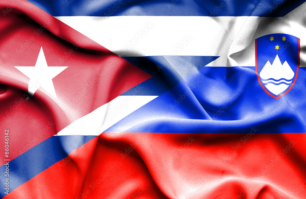 Waving flag of Slovenia and Cuba Waving flag of Slovenia and Cuba