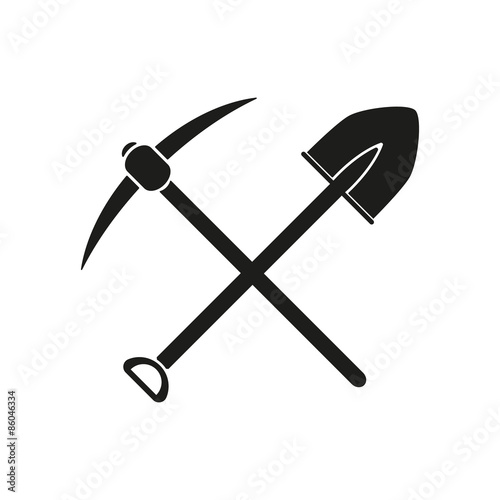 The crossing spade pickax icon. Pickax and excavation, digging, mining symbol. Flat photo