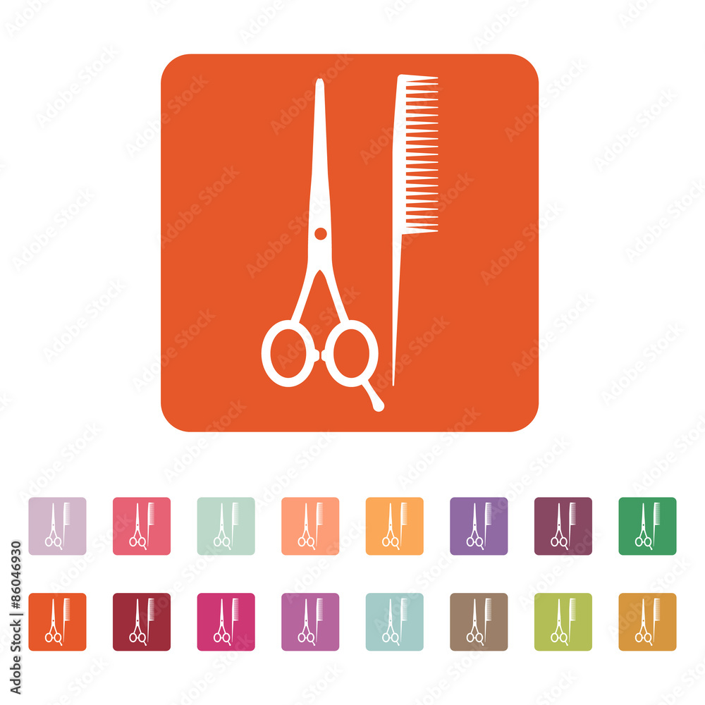 The scissors and comb icon. Barbershop symbol. Flat