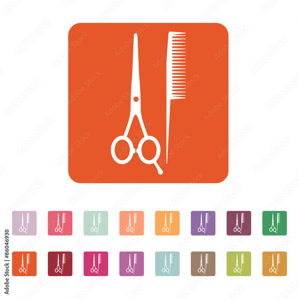 The scissors and comb icon. Barbershop symbol. Flat The scissors and comb icon. Barbershop symbol. Flat