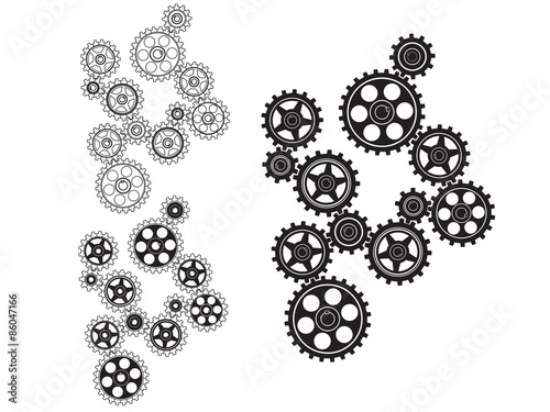 Toothed gears in a single mechanism. Vector illustration