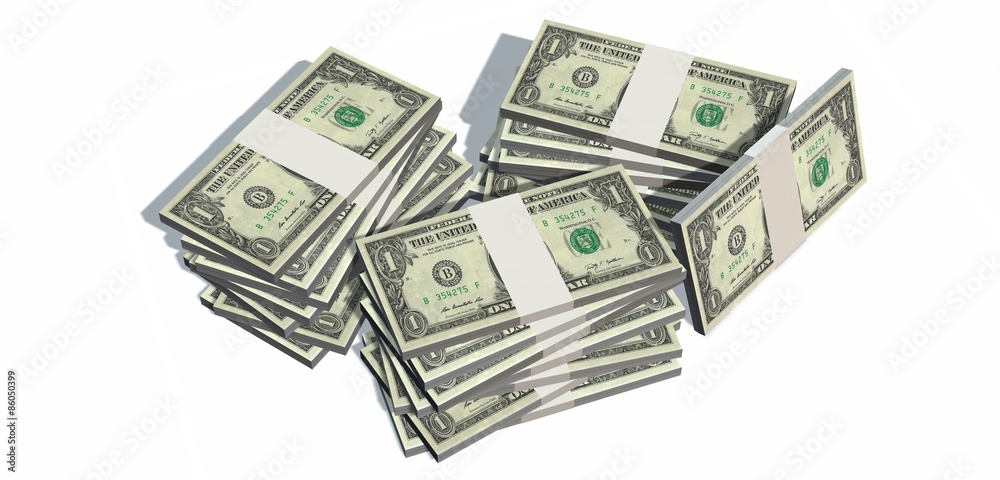 Stacks of 1 dollars Bills isolated on white background Stacks of 1 dollars Bills isolated on white background