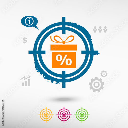 Gift discount box on target icons background