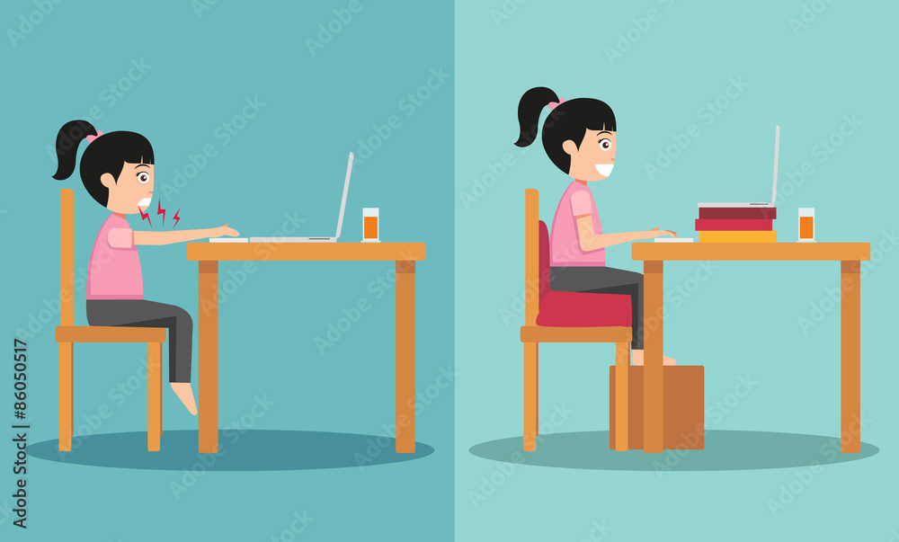 The sample of the guy sitting in wrong and right ways The sample of the guy sitting in wrong and right ways