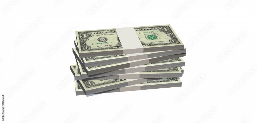 Stacks of 1 dollars Bills isolated on white background Stacks of 1 dollars Bills isolated on white background