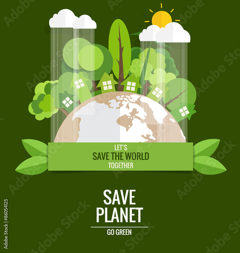 ECO FRIENDLY. Ecology concept with Green Eco Earth and Trees. Ve
