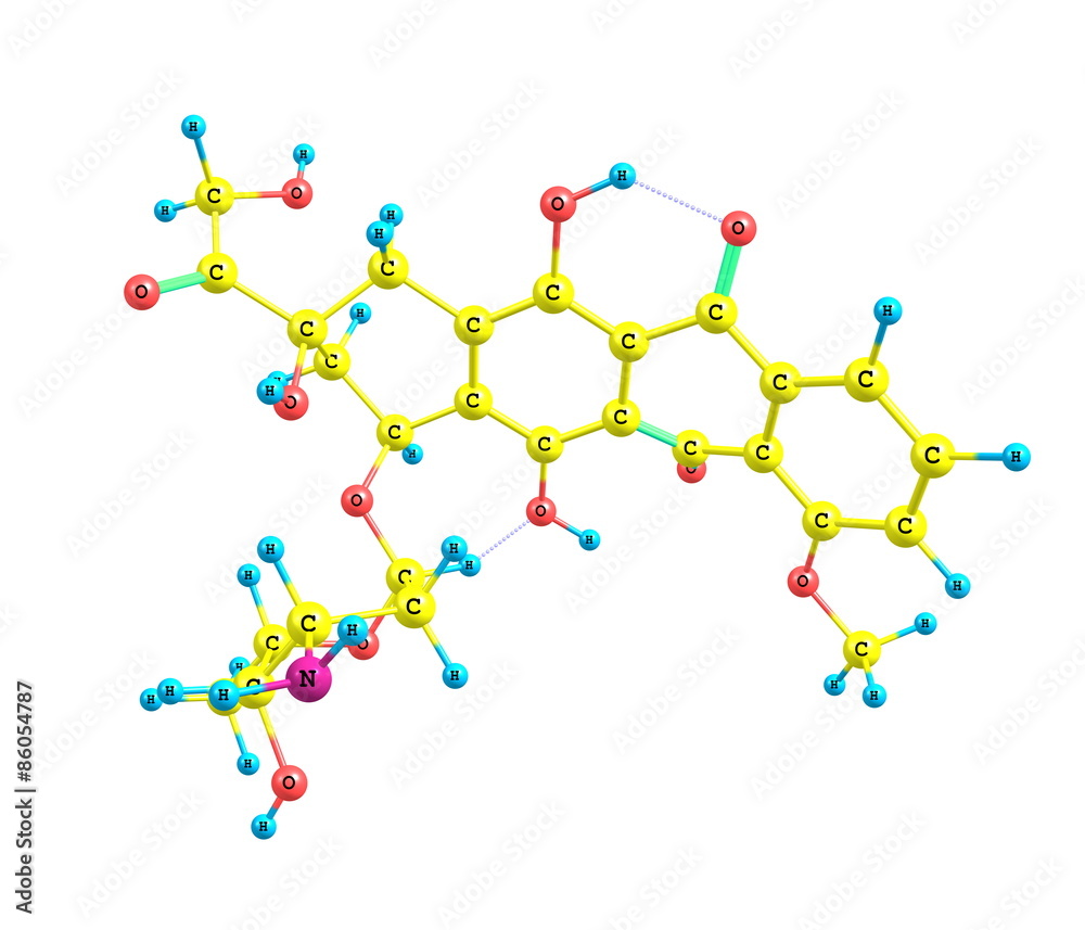 Doxorubicin molecule isolated on white Doxorubicin molecule isolated on white