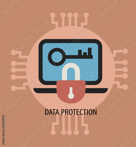 Data encryption and protection. Vector illustrarion