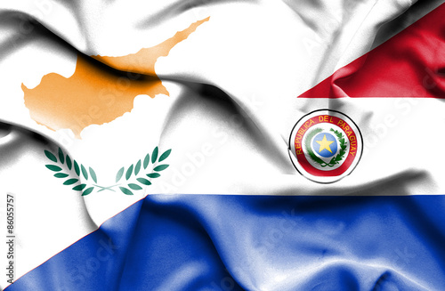Waving flag of Paraguay and Cyprus