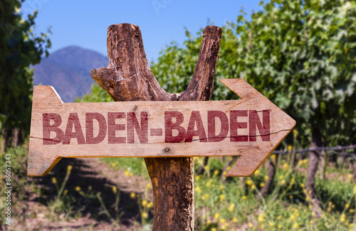 Baden-Baden wooden sign with winery background © gustavofrazao