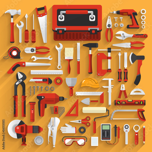 Flat design concept hand work tools box set.Vector illustrate.
