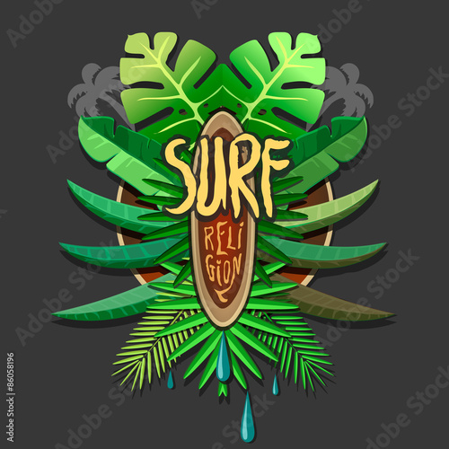 Summer artwork surf rerigion - Vector surfing print for  t-shirt