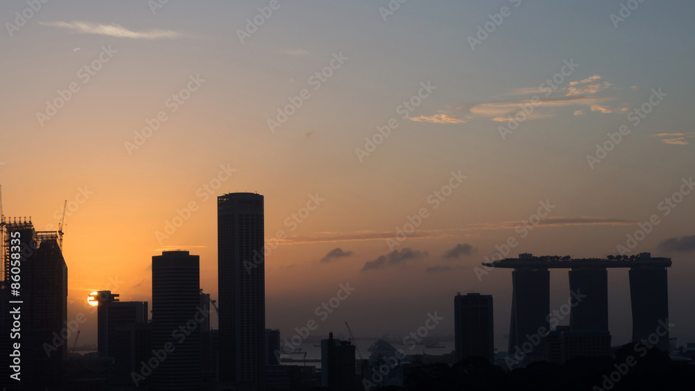 Silhouette Cityscape of Singapore at sunrise