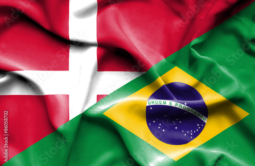 Waving flag of Brazil and Denmark