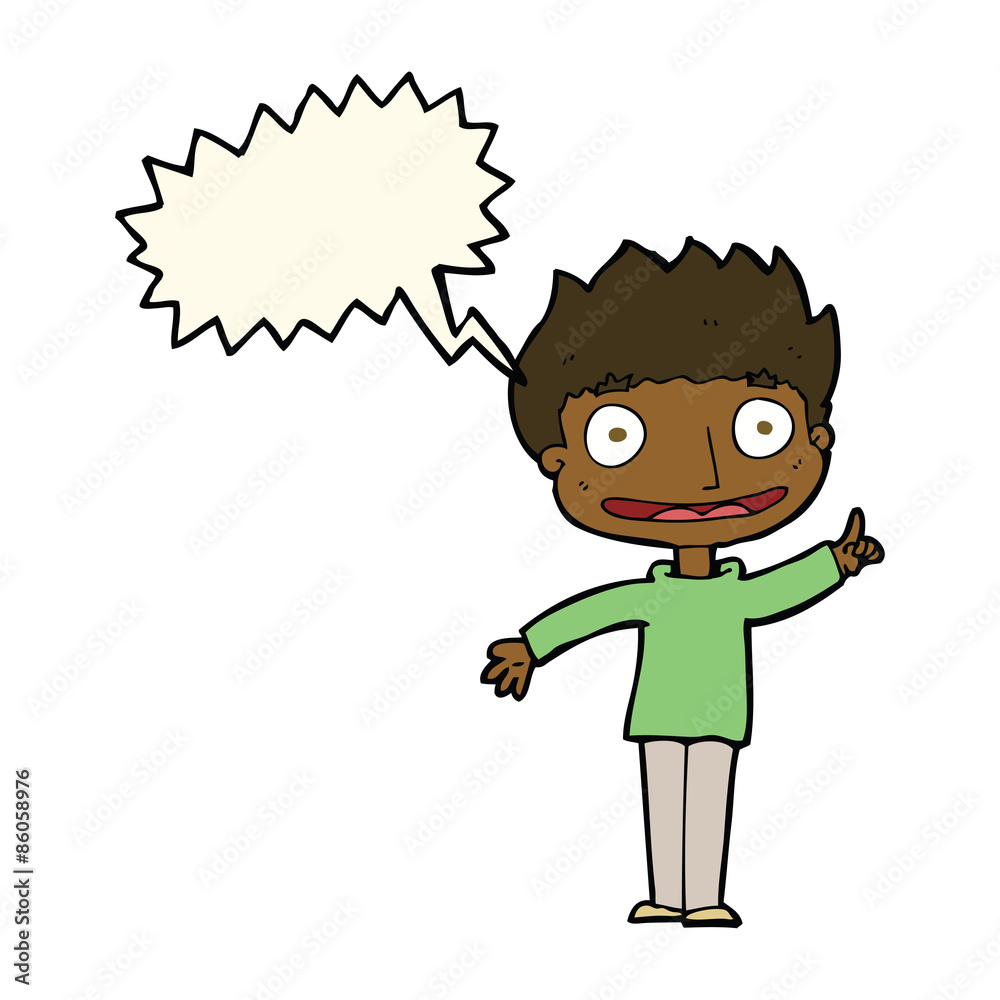 cartoon happy boy with speech bubble cartoon happy boy with speech bubble