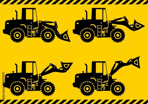 Wheel loaders. Heavy construction machine. Vector illustration
