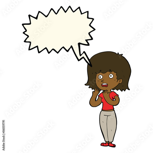 cartoon shocked woman with speech bubble