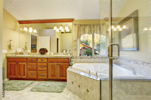 nice bathroom with tile floor.