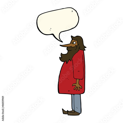 cartoon bearded old man with speech bubble
