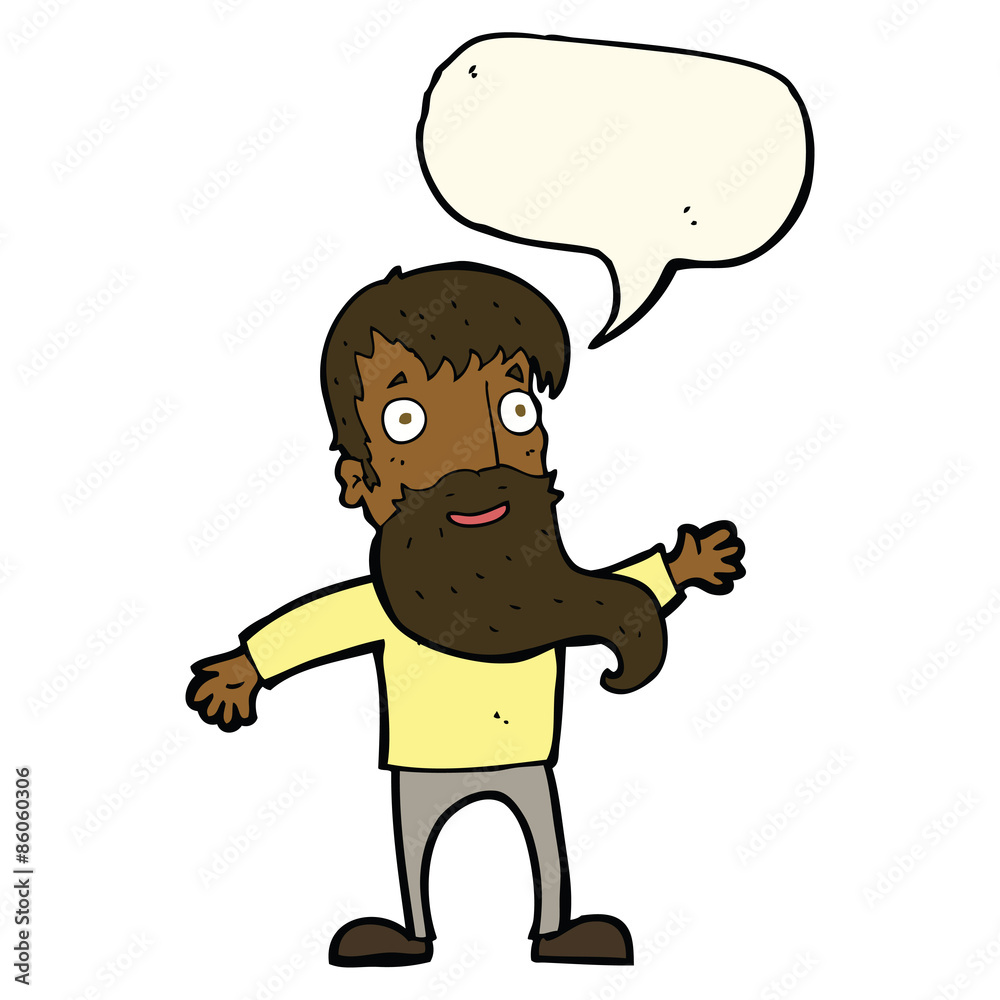 cartoon man with beard waving with speech bubble cartoon man with beard waving with speech bubble