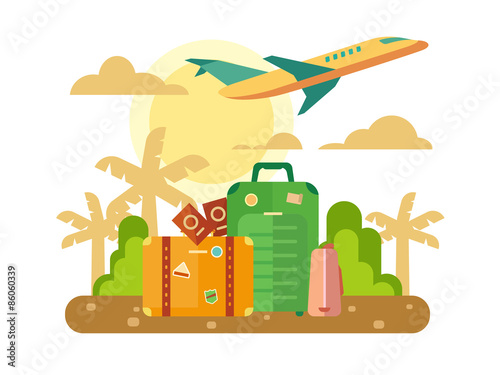 Summer Vacation, Travel flat illustration.