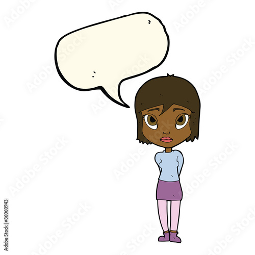 cartoon shy girl with speech bubble