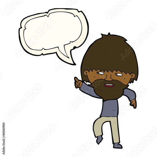 cartoon bearded man pointing and laughing with speech bubble