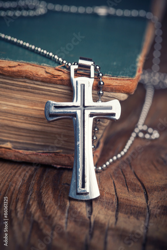 Closeup of silver Christian cross