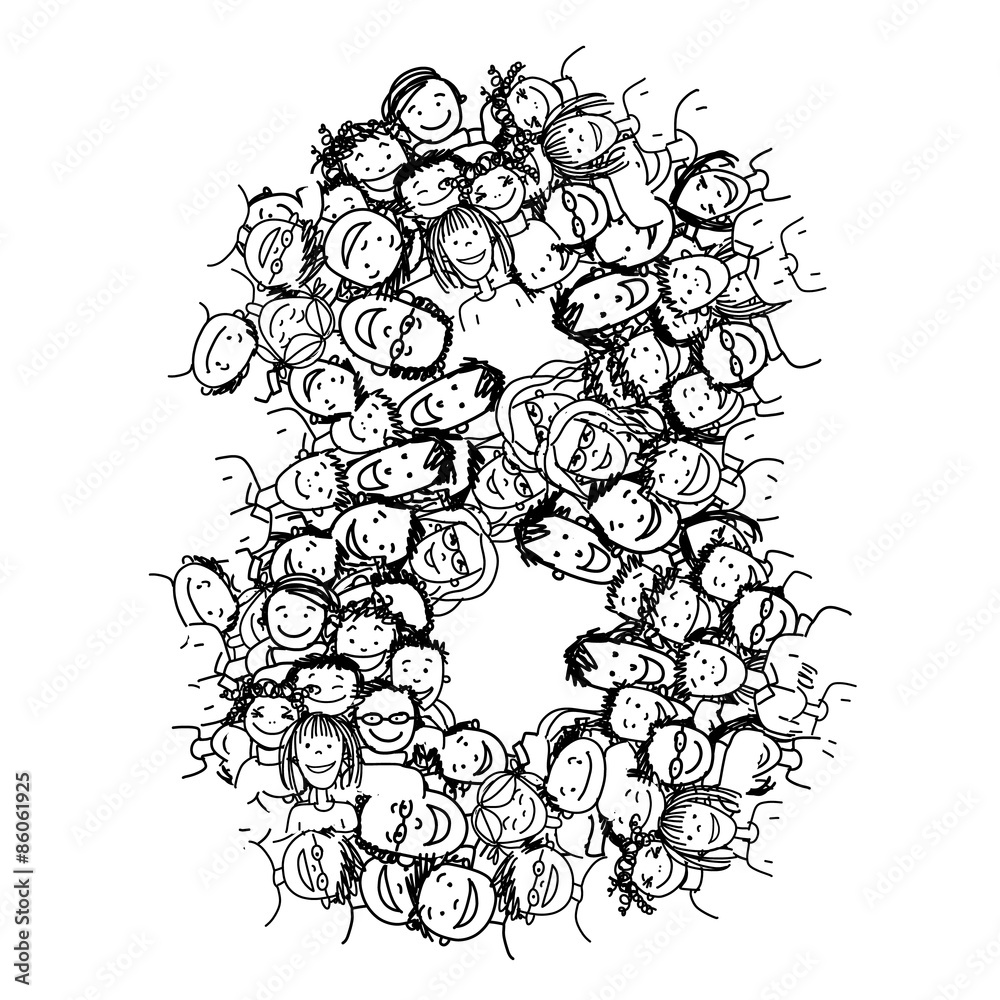 Number eight, people crowd, vector alphabet design Number eight, people crowd, vector alphabet design