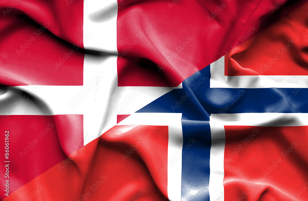 Fototapeta premium Waving flag of Norway and Denmark