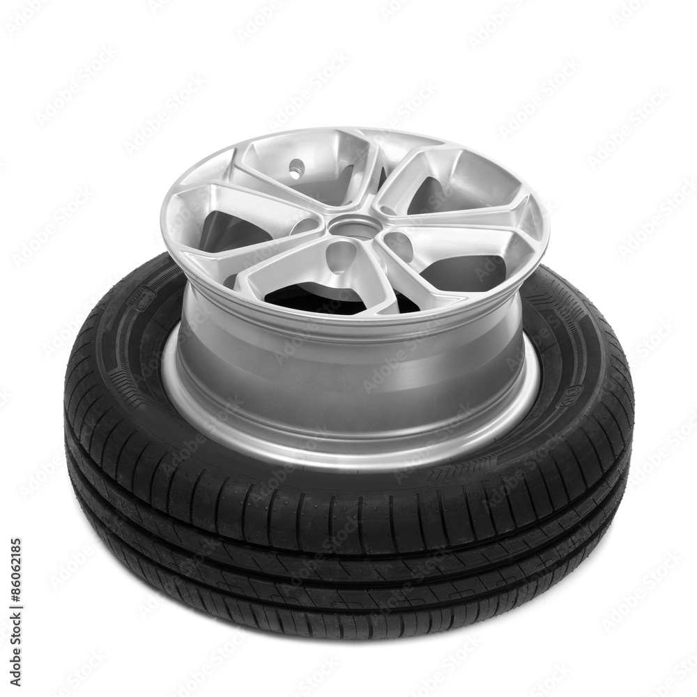 Obraz premium Wheel and tire for a car.