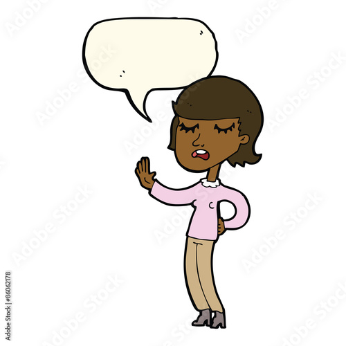 cartoon woman ignoring with speech bubble