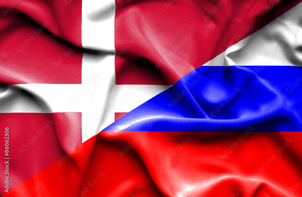 Waving flag of Russia and Denmark Waving flag of Russia and Denmark