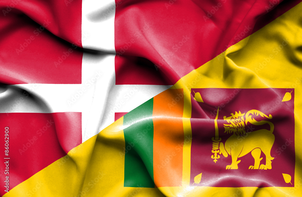 Waving flag of Sri Lanka and Denmark Waving flag of Sri Lanka and Denmark