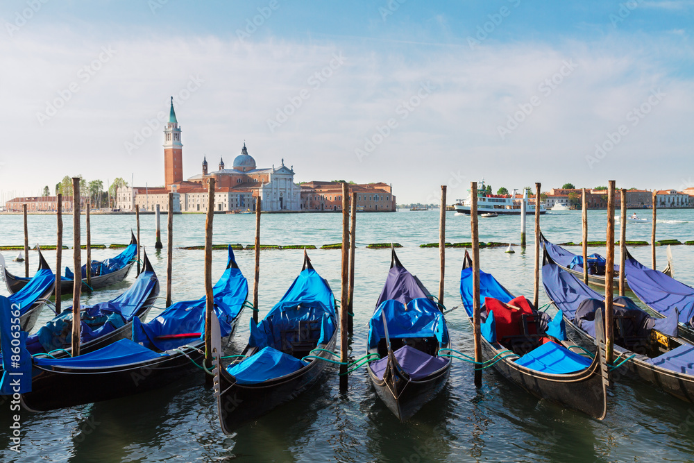 Gondolas floating in the Grand Canal, Venice