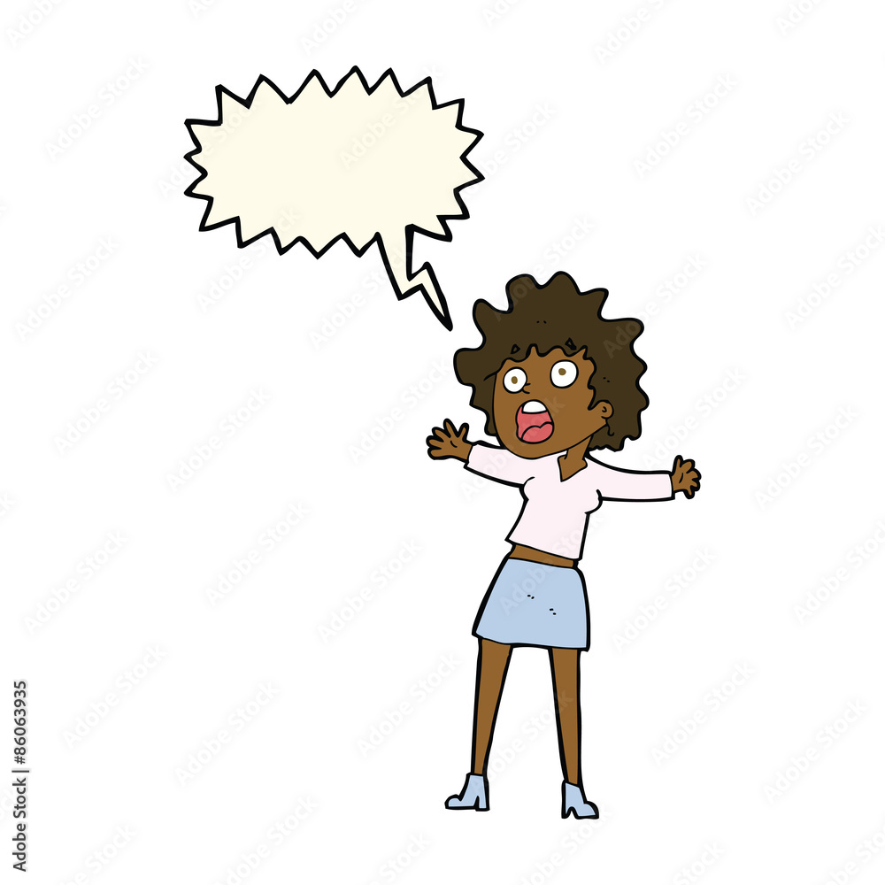 cartoon frightened woman with speech bubble cartoon frightened woman with speech bubble