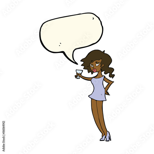 cartoon woman at party with speech bubble