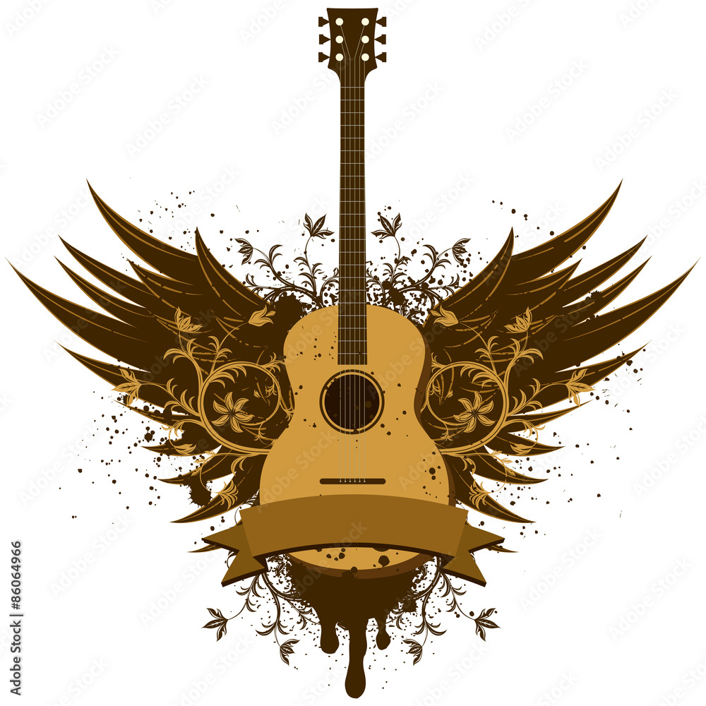 Naklejka premium Acoustic guitar wings