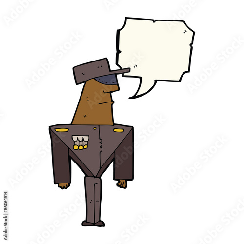 cartoon guard with speech bubble