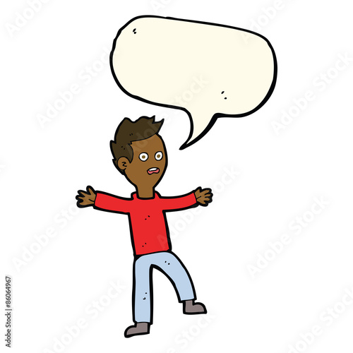 cartoon startled boy with speech bubble