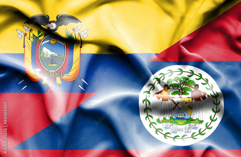 Waving flag of Belize and Ecuador